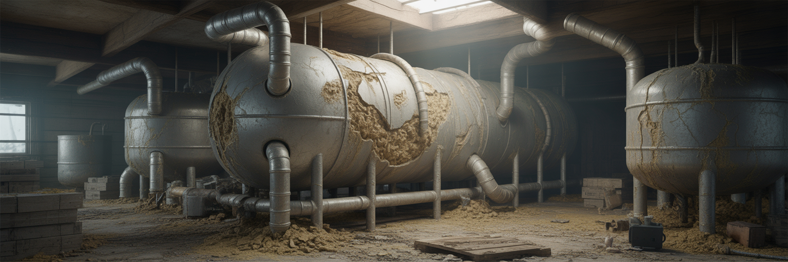 Metaphorical view of a dysfunctional gut factory in disrepair.