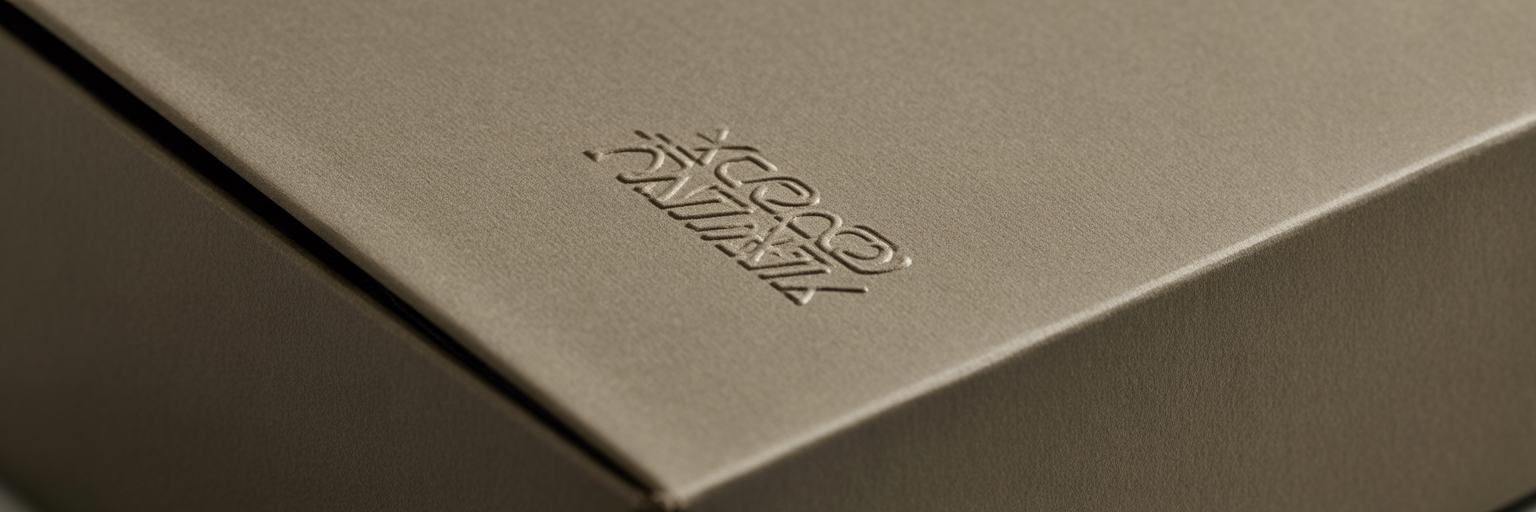 Minimalist chocolate box with embossed logo.