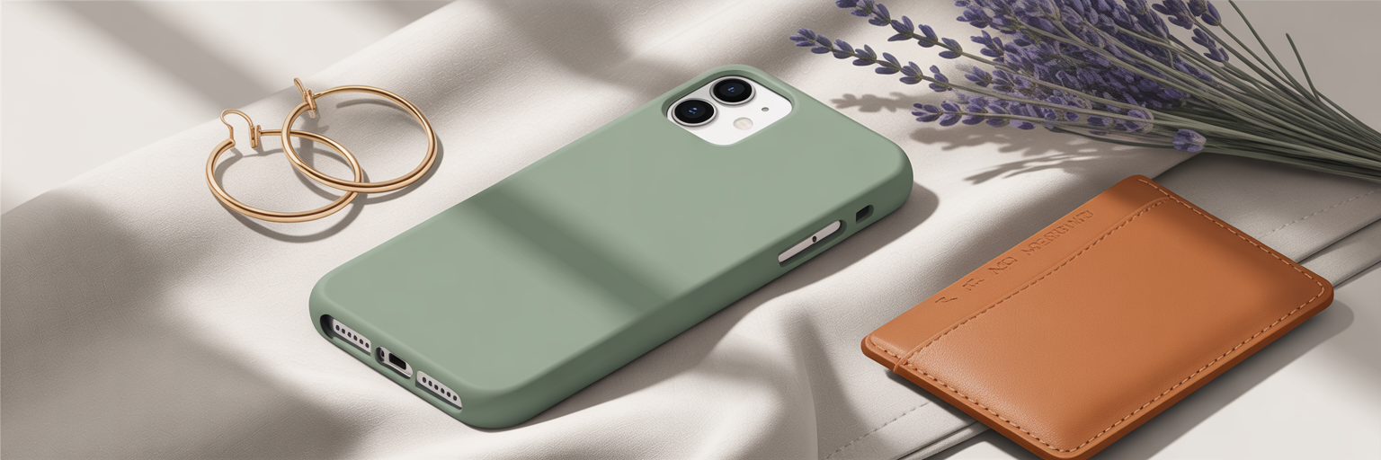 Minimalist rectangle iPhone case flat lay.