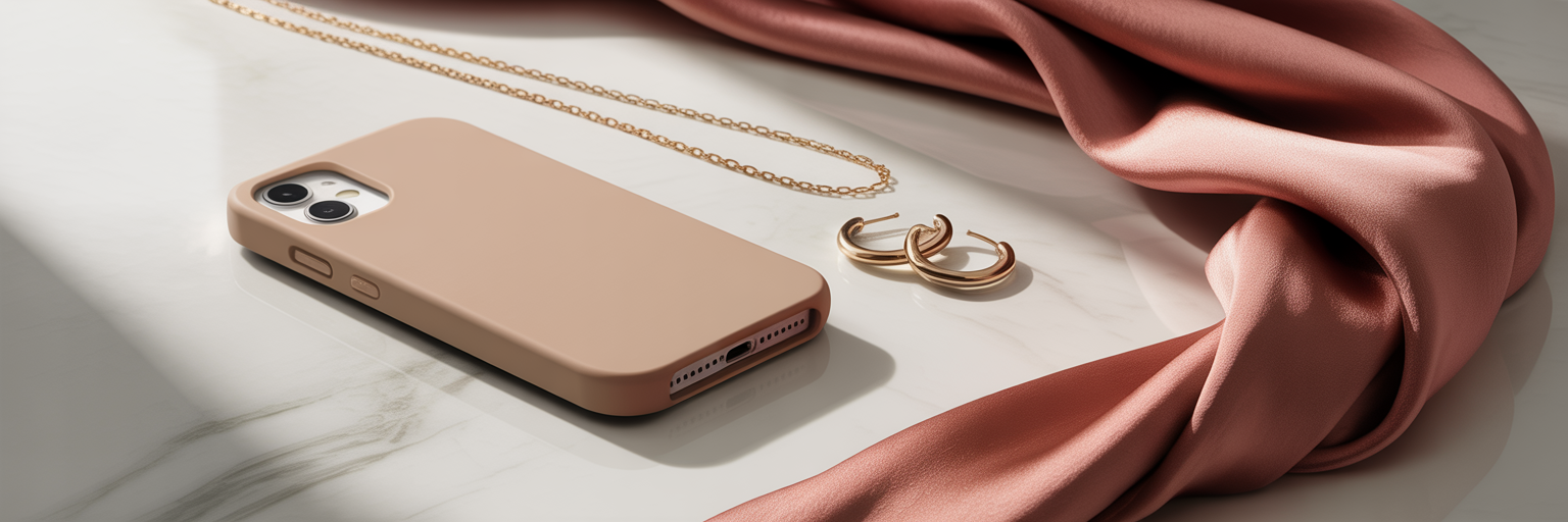 Minimalist rectangle iPhone case with fashion accessories.