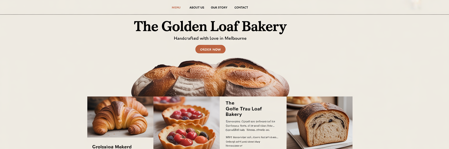 Minimalist website design for Australian bakery.