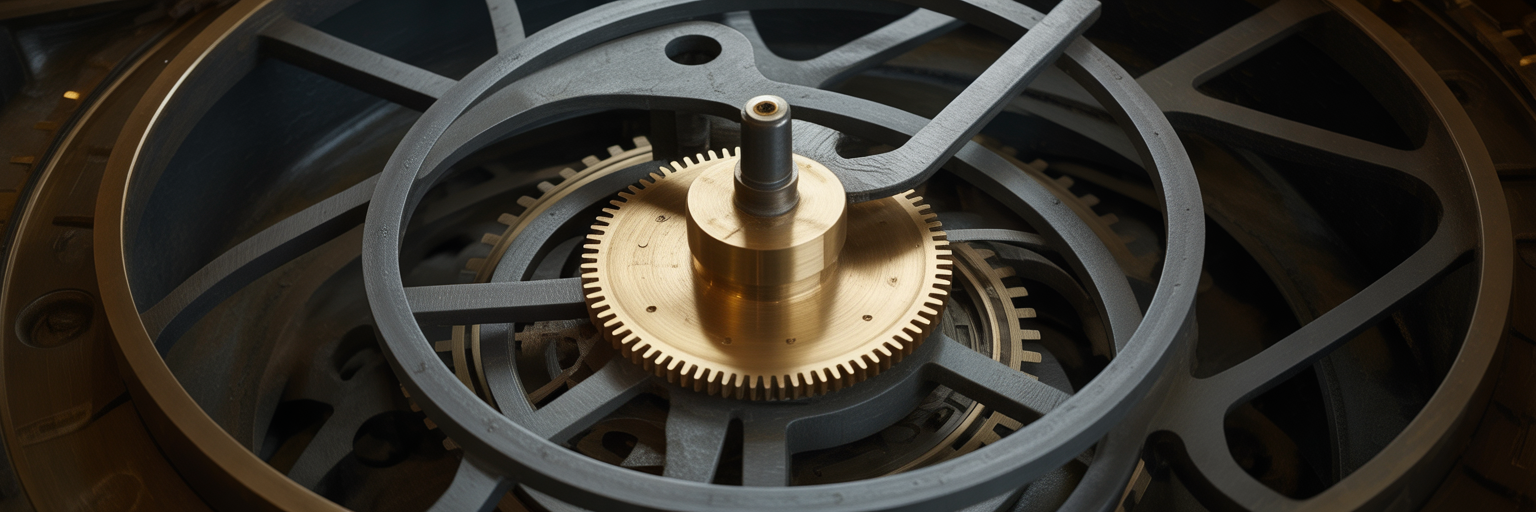 Misaligned gear in complex machinery.