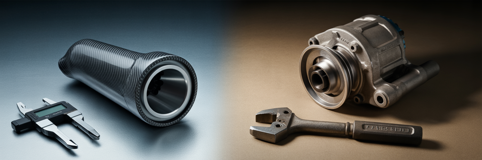 Modern and classic engine components compared.