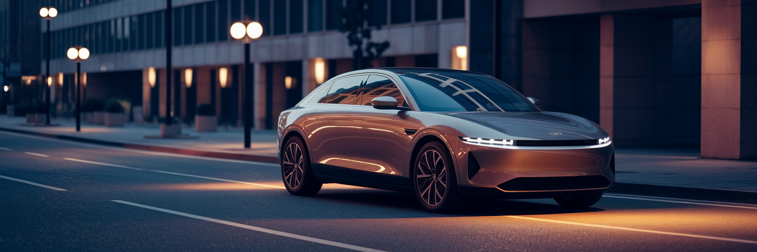 Modern compact sedan on a city street.