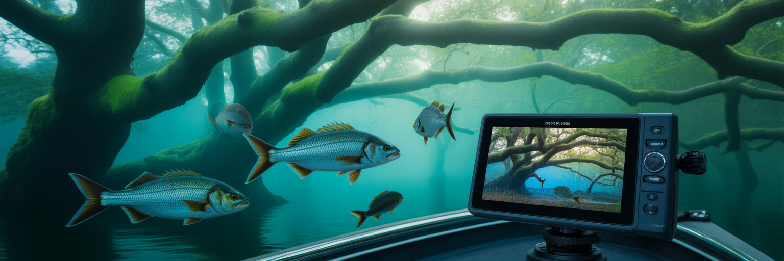 Modern fish finder showing underwater structure.