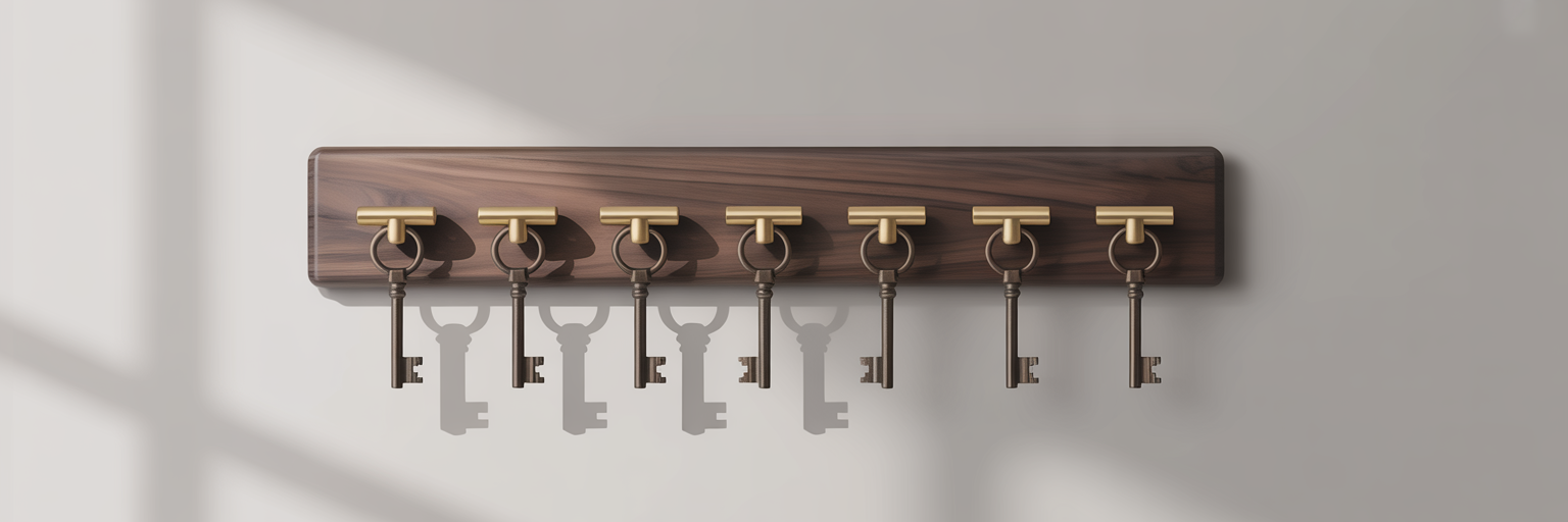 Modern key holder with brass knobs