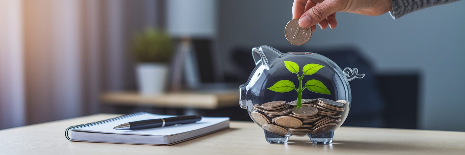 Monety wpadające do szklanej skarbonki.