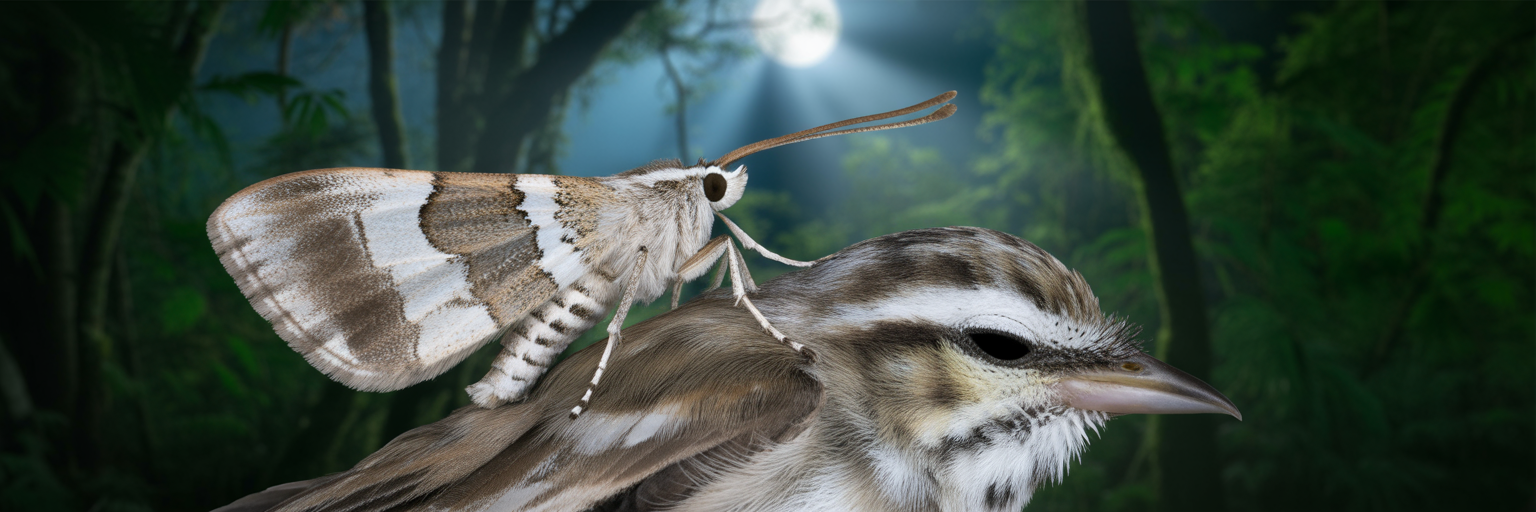 Moth Hemiceratoides hieroglyphica on sleeping bird