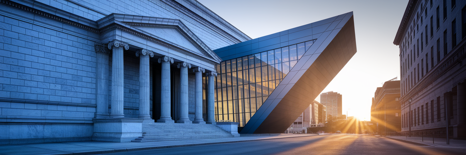 Neoclassical and modern buildings merging