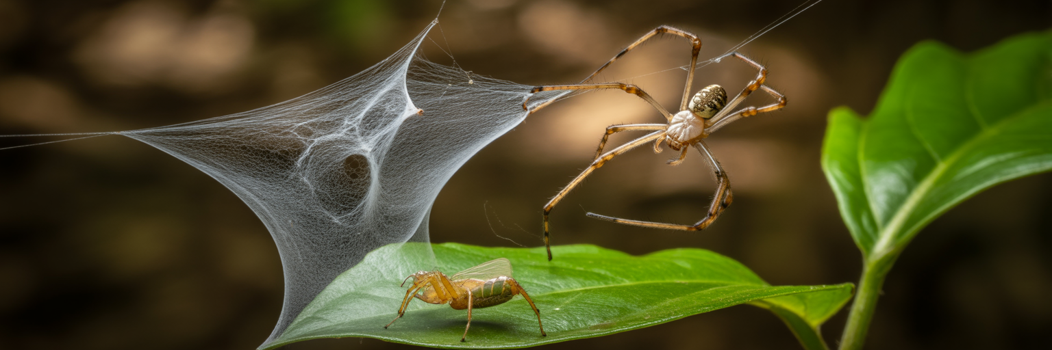 Net-casting spider throwing its web over prey.