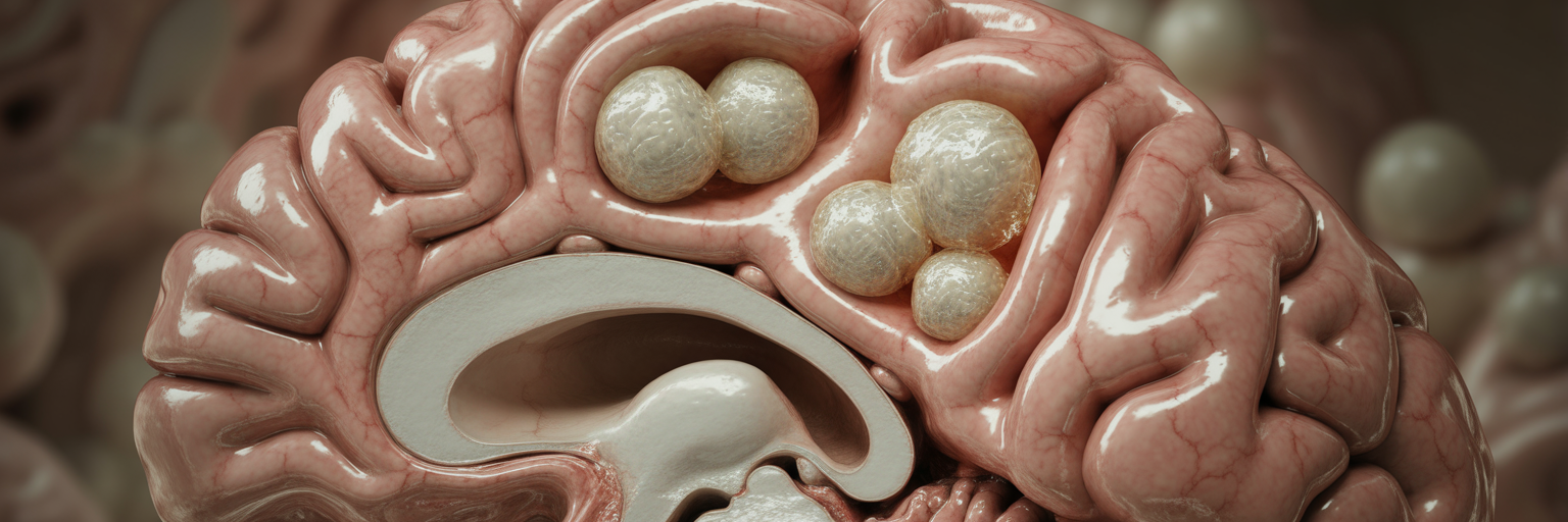 Neurocysticercosis cysts in human brain.