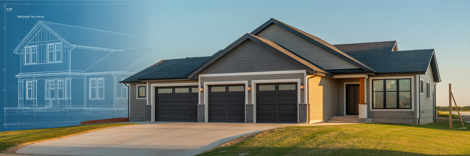 New home with an oversized three-car garage.