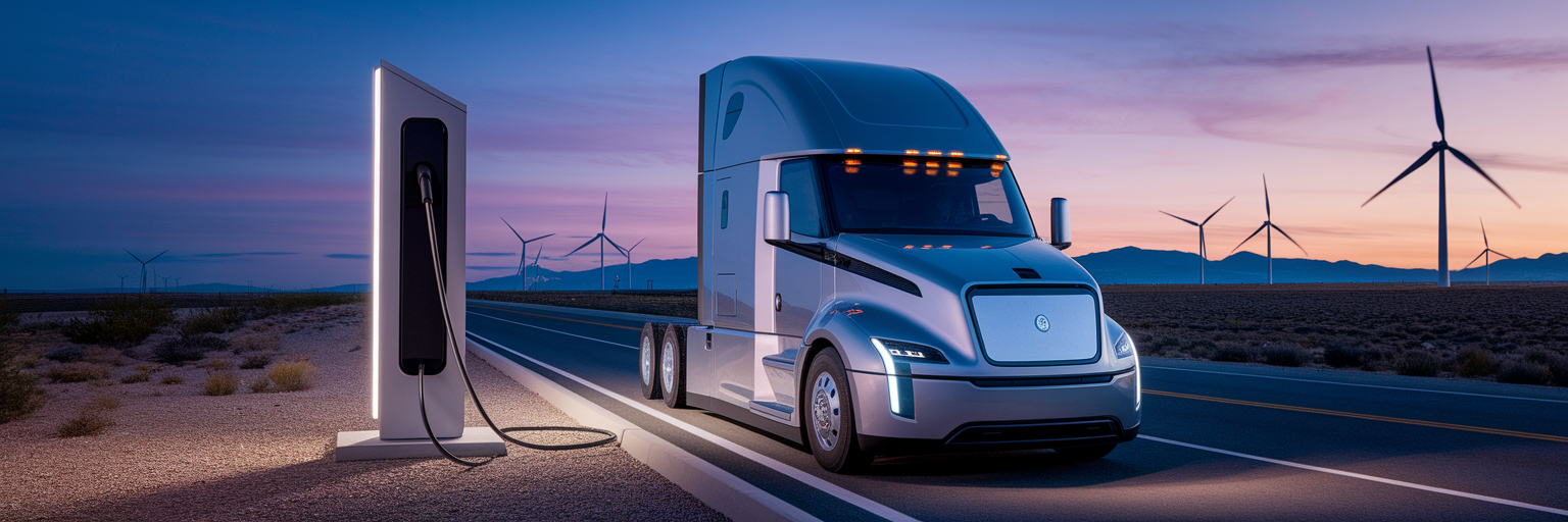 Next-generation electric semi-truck charging.