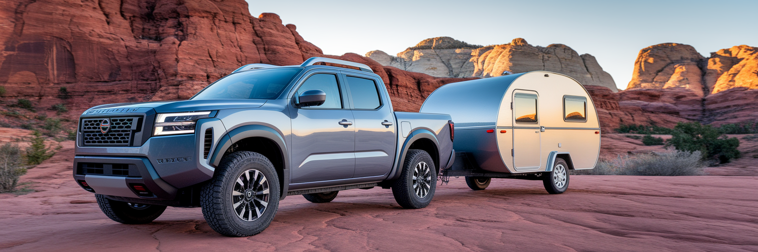 Nissan Frontier with a camper trailer.