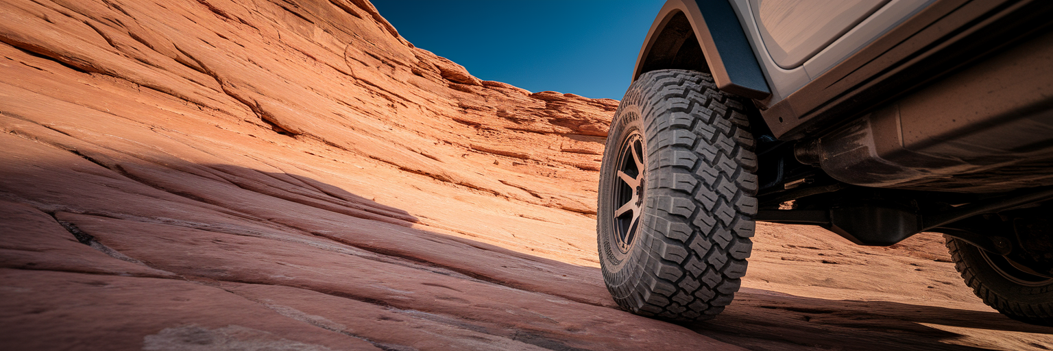 Off-road tire gripping Moab slick-rock