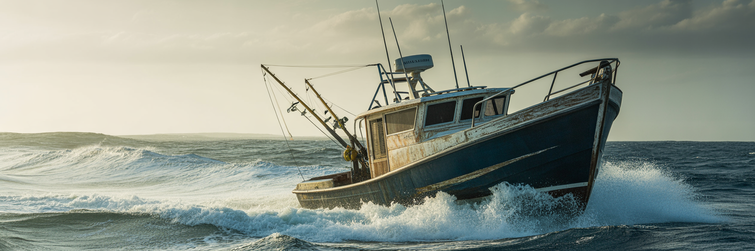 Offshore boat trolling in choppy seas