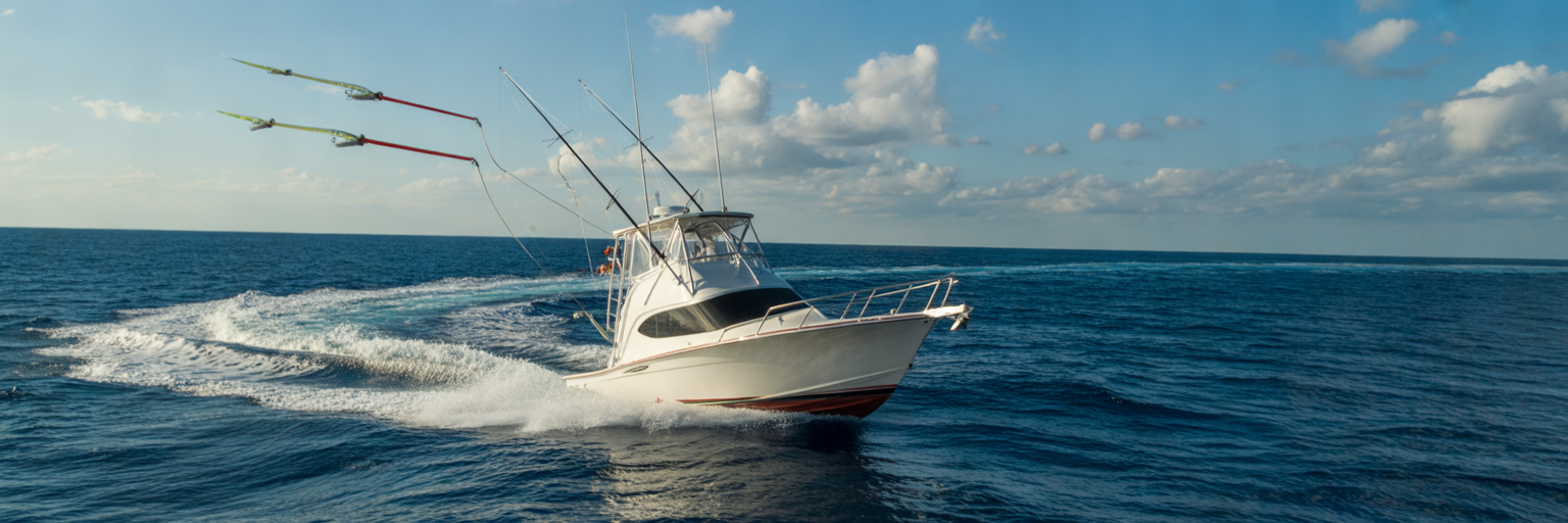 Offshore boat turning with trolling spread