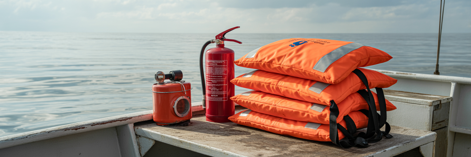 Offshore fishing boat safety equipment display