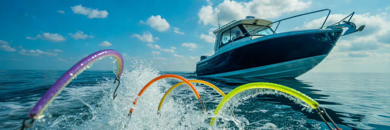 Offshore trolling lure spread in water