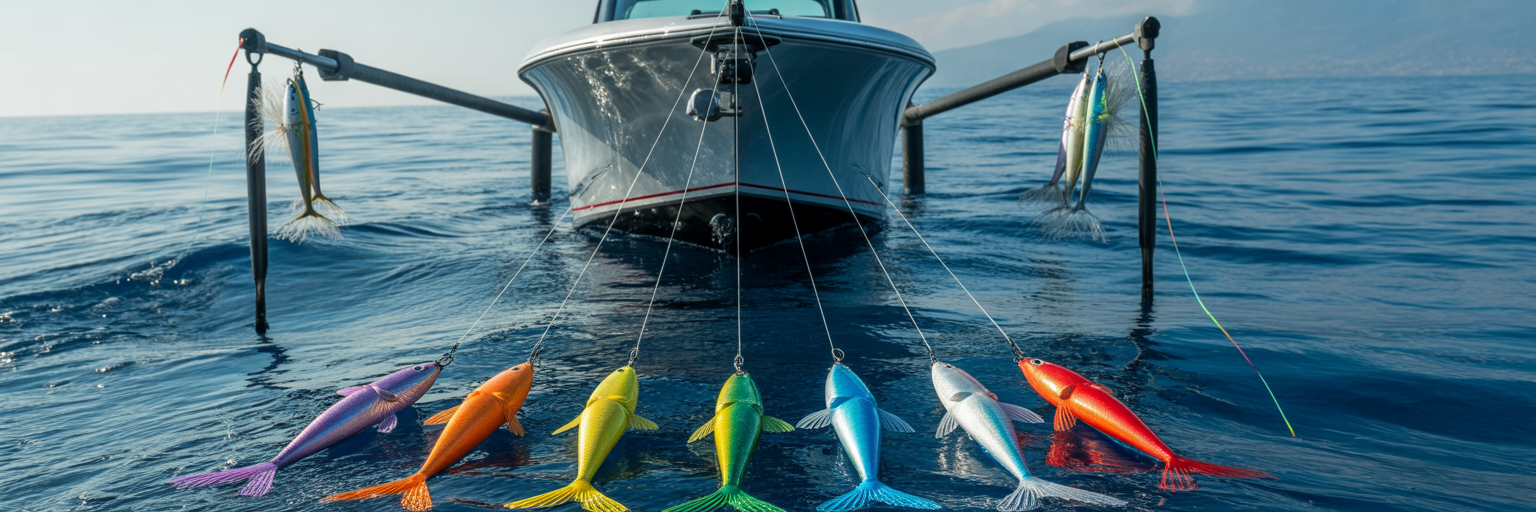 Offshore trolling spread geometry from boat