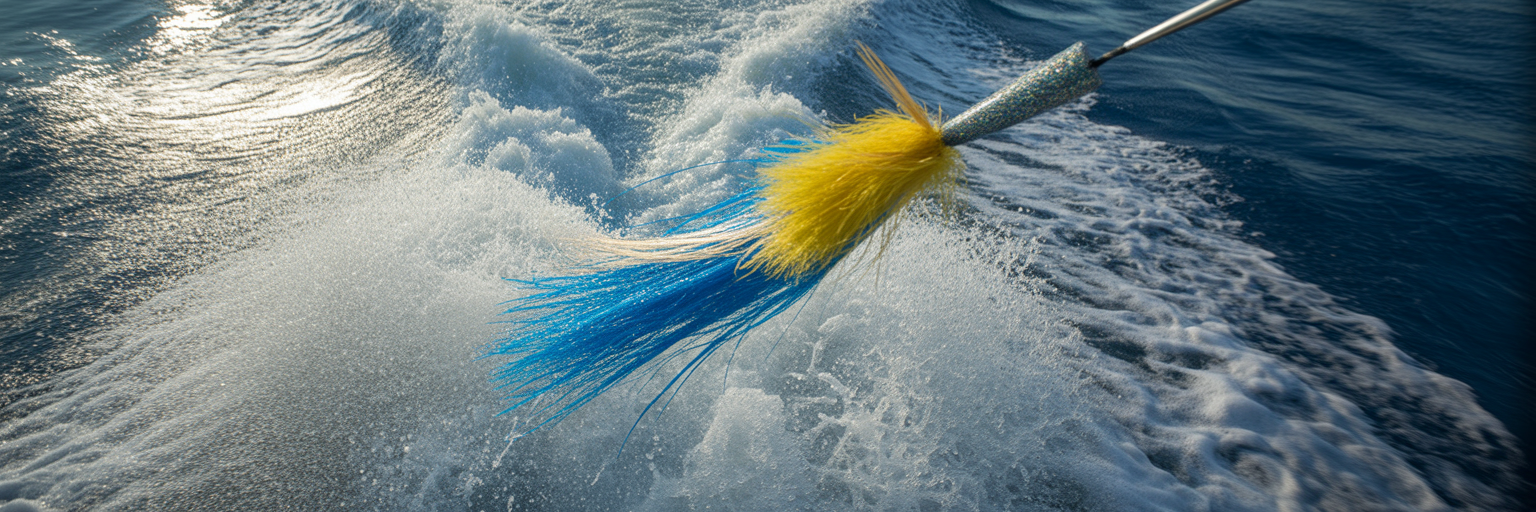Offshore trolling spreader bar in action.