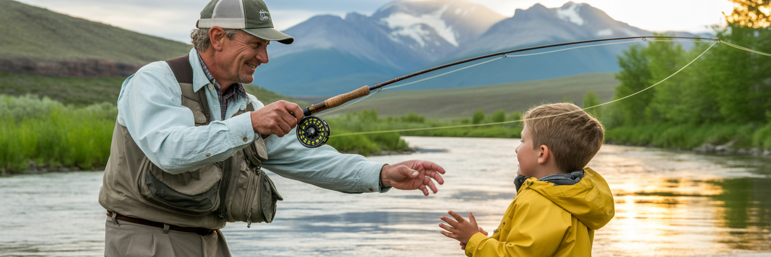 Older and younger anglers fly fishing.