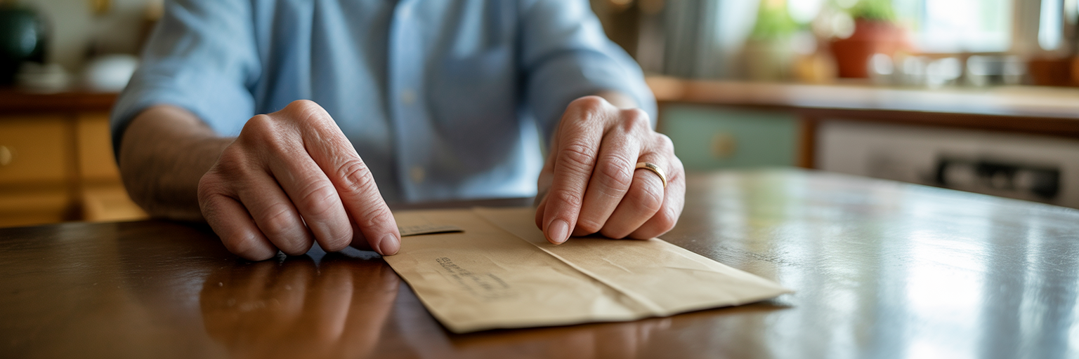 Older person's hands holding an official bill.