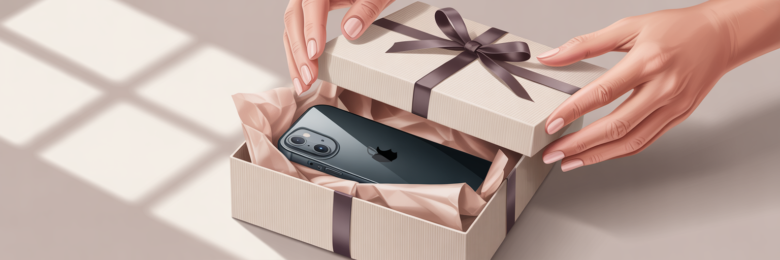 Opening gift box with iPhone case.