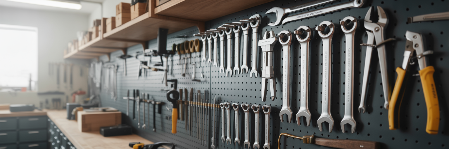 Organised wall of precision workshop tools