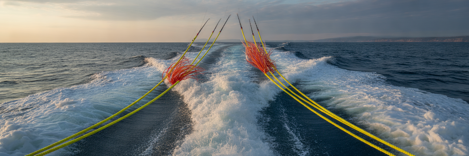 Organized offshore trolling lure spread