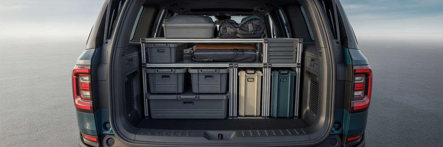 Organized SUV cargo area with modular storage