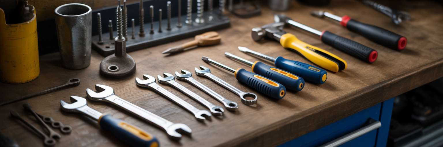 Organized tools on a workbench