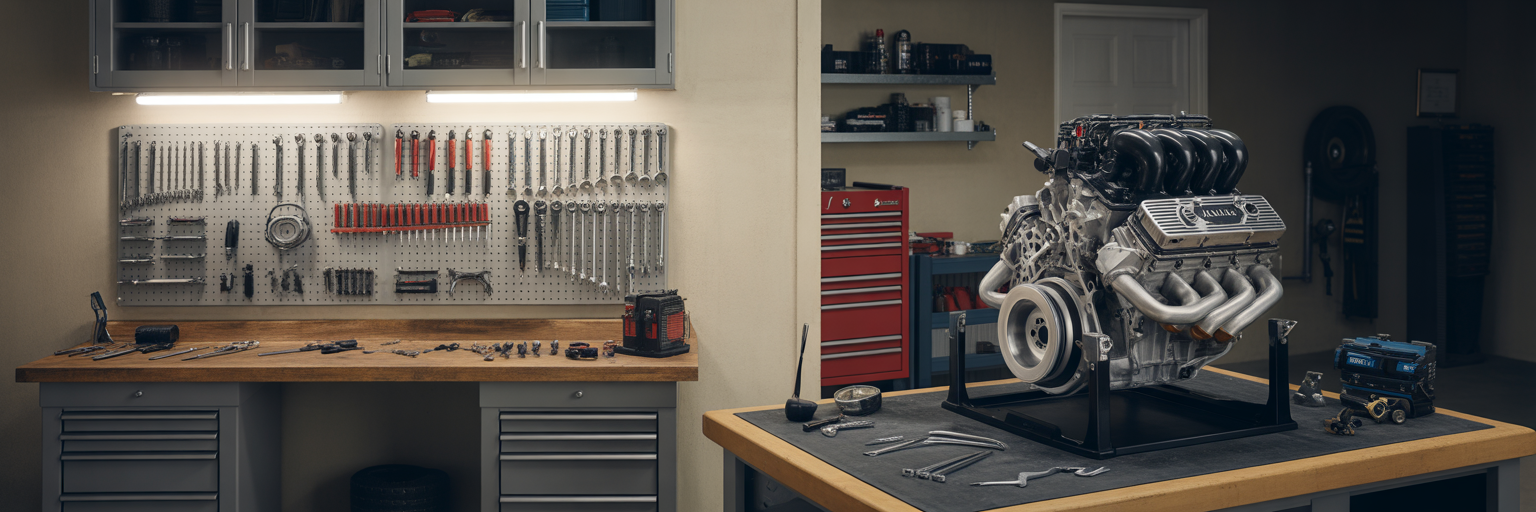 Organized workshop versus complex engine maintenance.