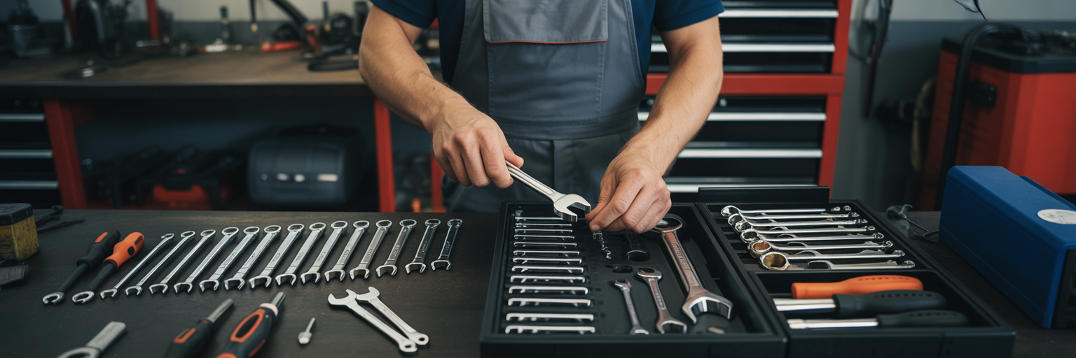 Osoba porządkująca narzędzia w warsztacie.