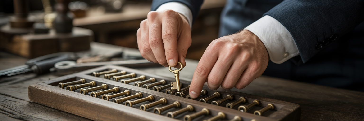 Osoba wybierająca klucz z tablicy narzędziowej.