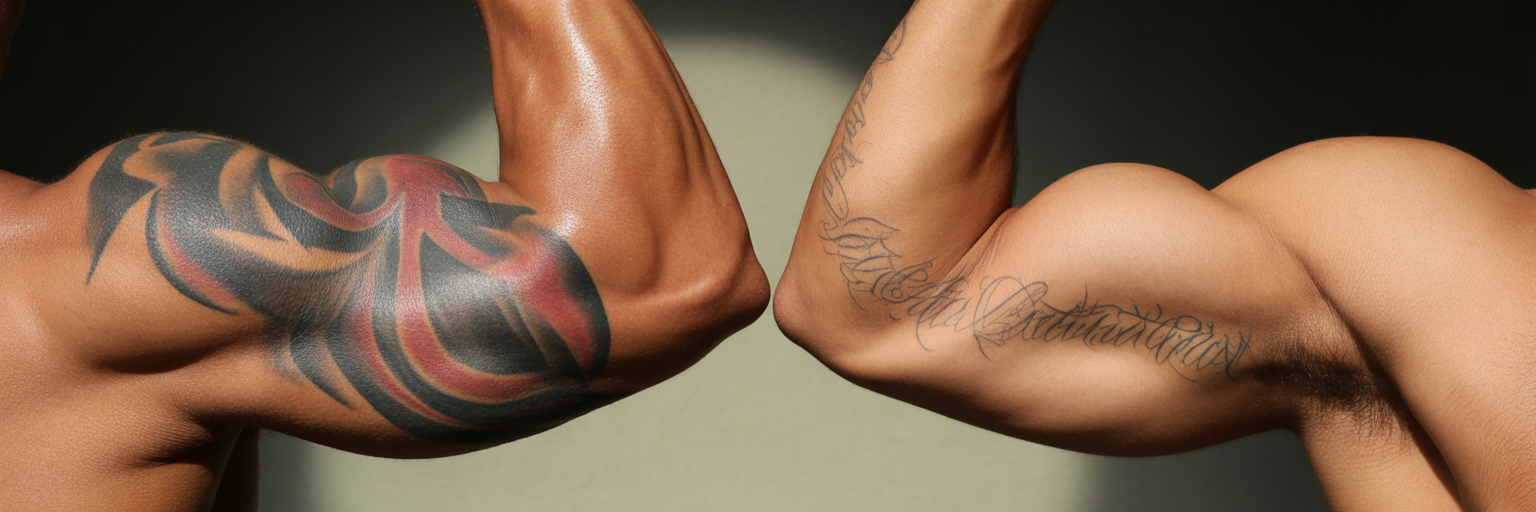 Outer and inner bicep tattoo placements.