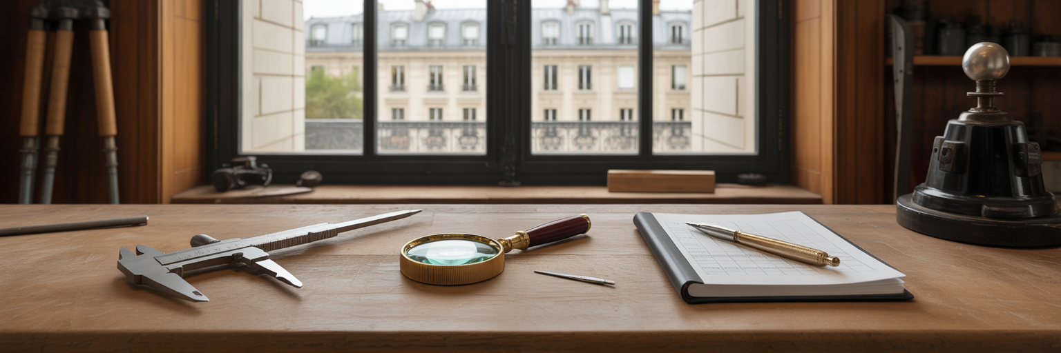 Outils d'artisan symbolisant la gouvernance et la transparence de l'IA.