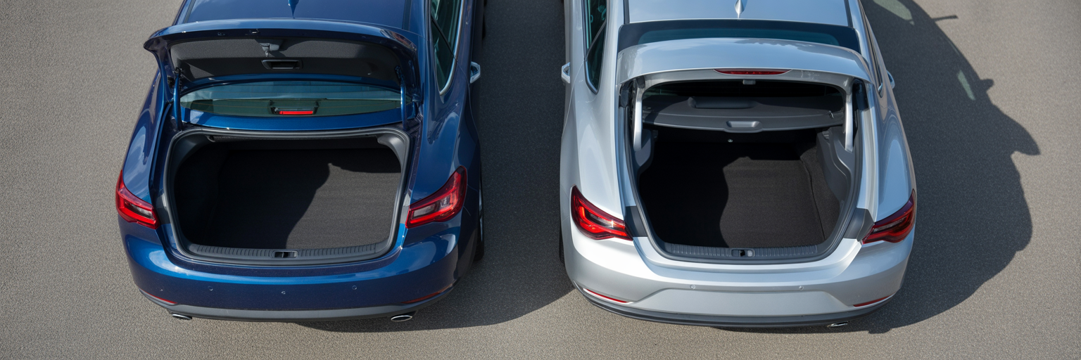 Overhead view of two empty car trunks for comparison.
