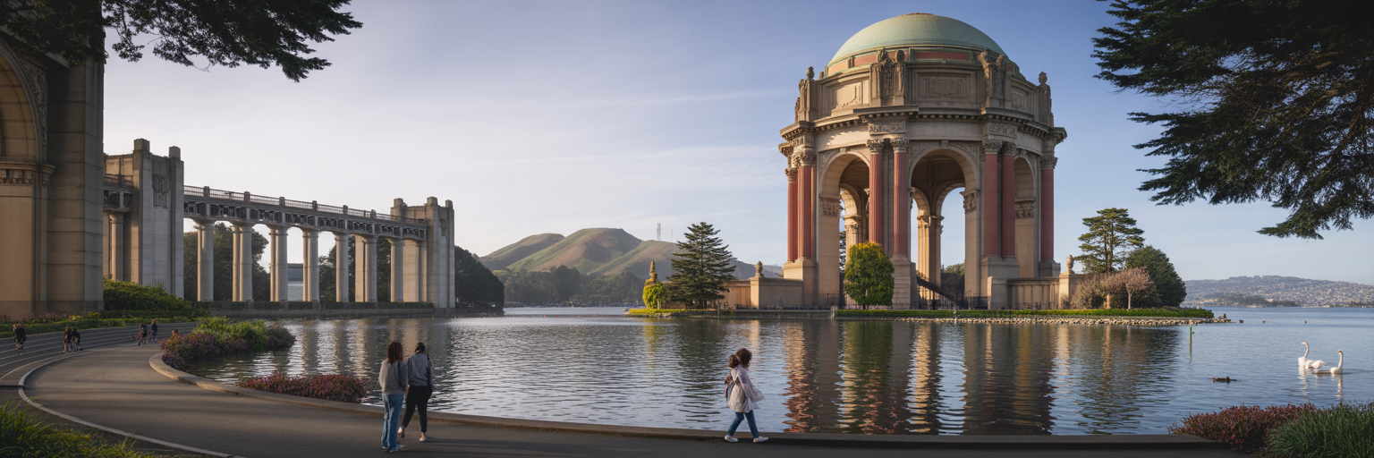 Palace of Fine Arts rotunda and lagoon.