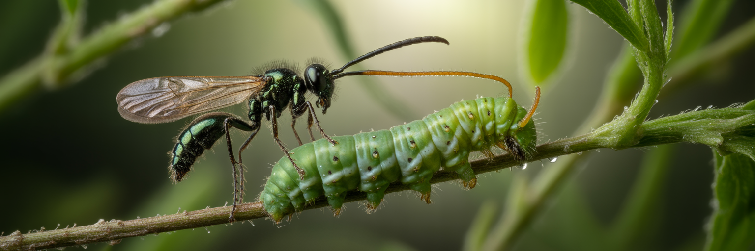 Parasitoid wasp laying eggs in caterpillar.