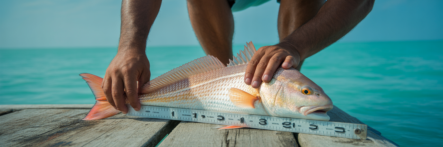 Parent teaching child to measure fish