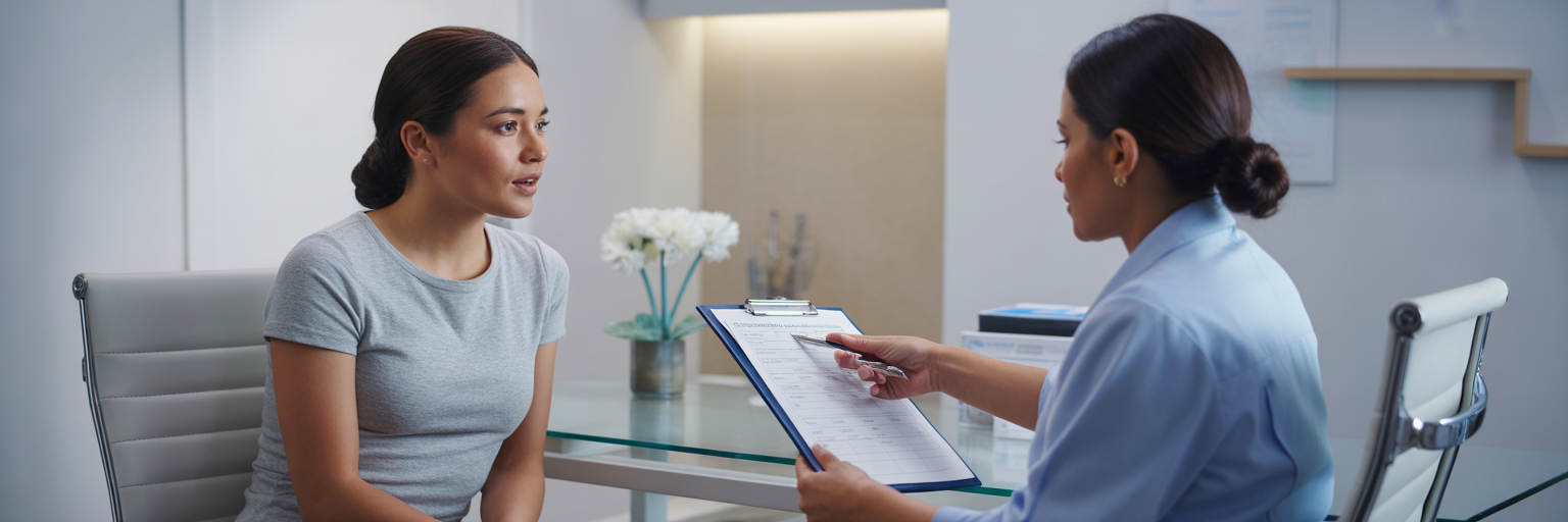 Patient reviewing chin liposuction investment value and expected outcomes with a coordinator