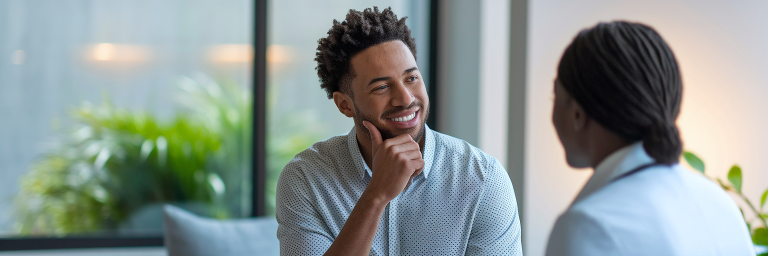 Patient discussing treatment with doctor in Florida clinic.