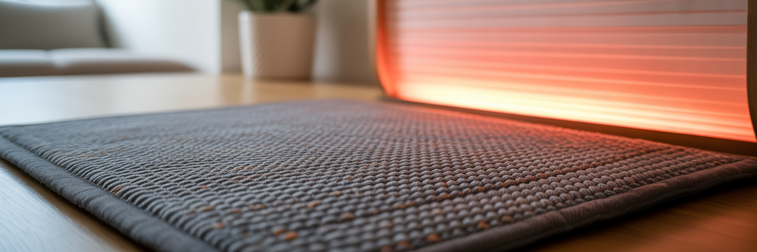 PEMF mat with red light glow.