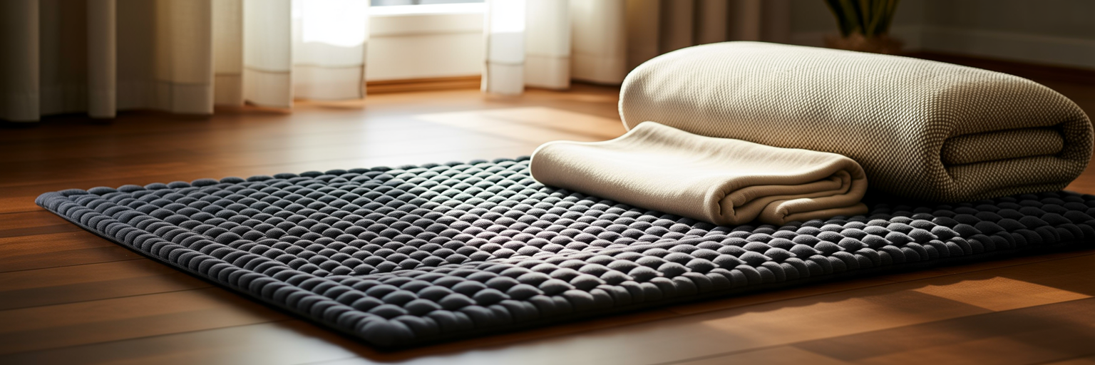 PEMF therapy mat ready for use on floor.