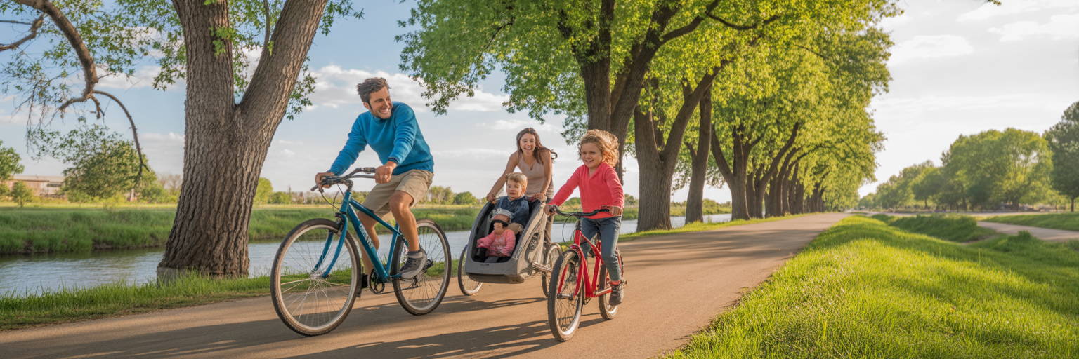 People biking and jogging on Poudre River Trail