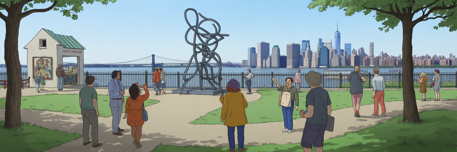 People enjoying outdoor sculpture park NYC