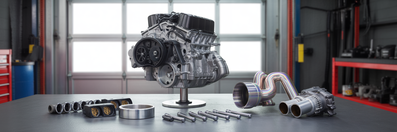 Performance engine with aftermarket tuning parts.