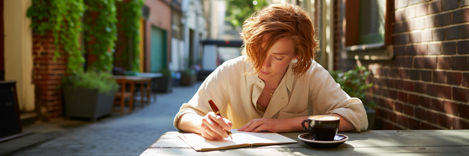 Person batch-writing social media content ideas.