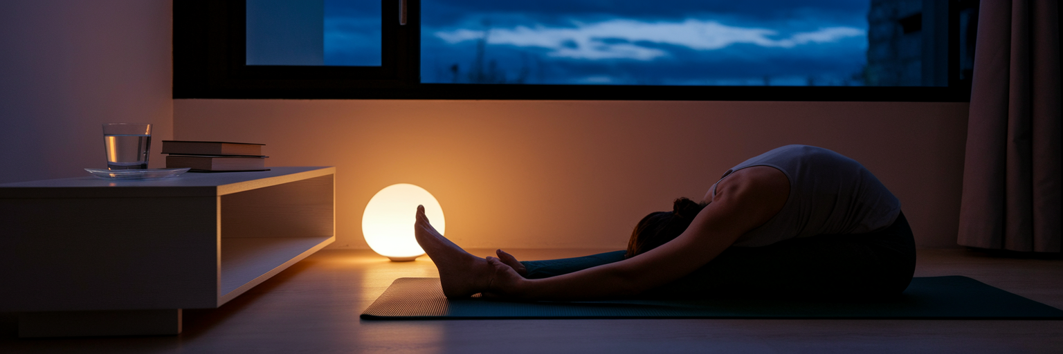 Person bei einer entspannenden Abendroutine vor dem Schlafengehen.